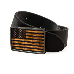 Hawaiian Koa & Old Glory Engraving Belt Buckle