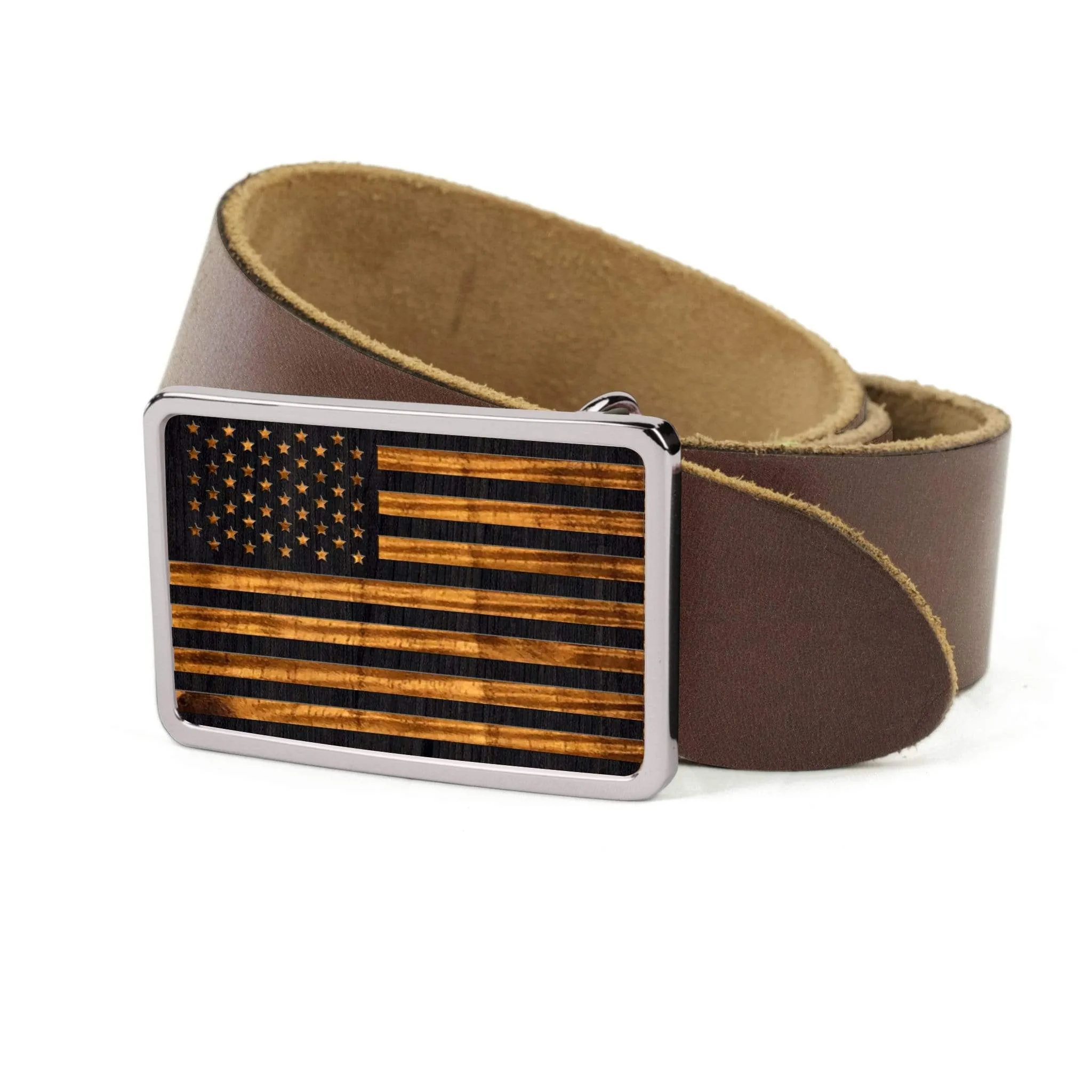 Hawaiian Koa & Old Glory Engraving Belt Buckle