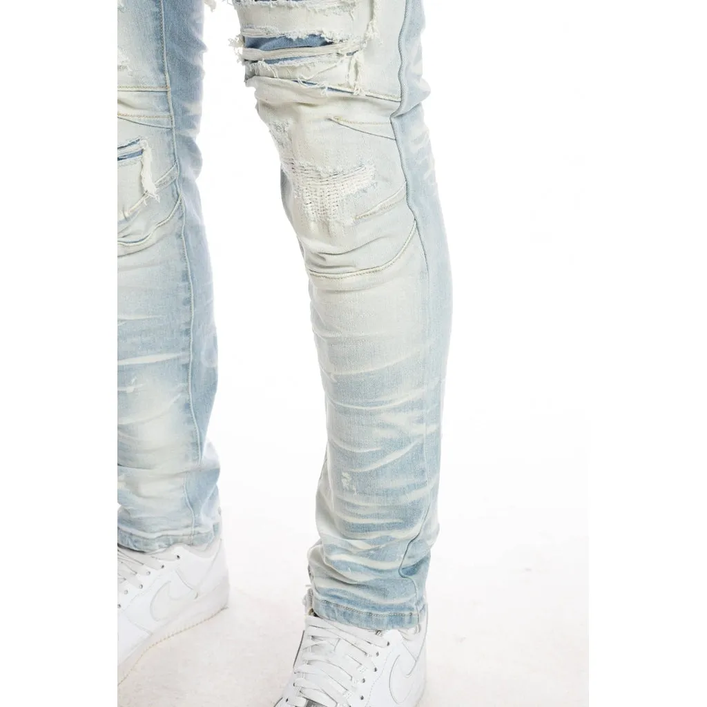 Heavy Rip & Repair Fashion Jeans - Speckle Blue