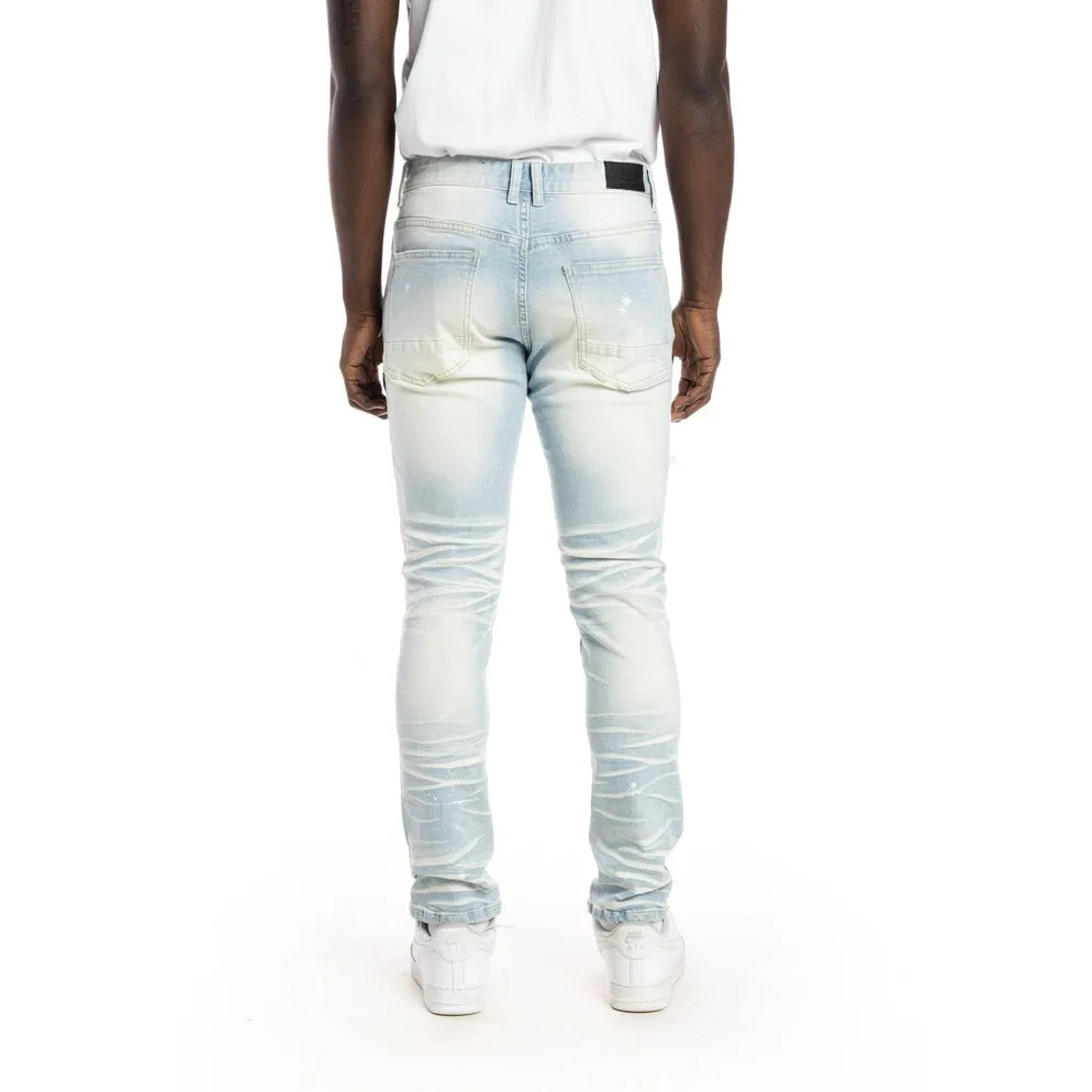 Heavy Rip & Repair Fashion Jeans - Speckle Blue