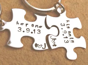 her one his only, couple keychain, Boyfriend Gift, for him and her, anniversary gifts, puzzle key chain, always and forever, hand stamped