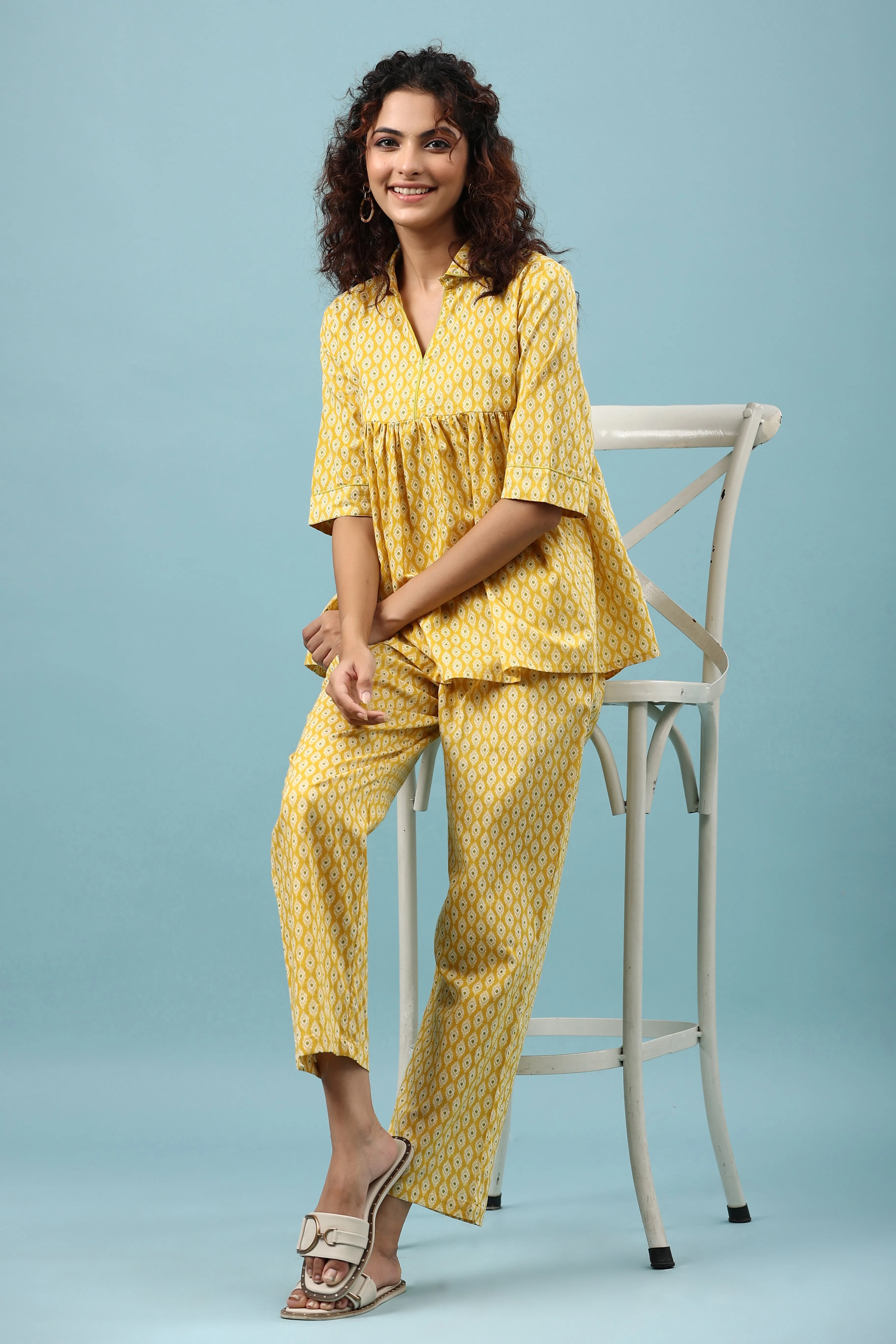 Ikat on Yellow Cotton Loungewear Set