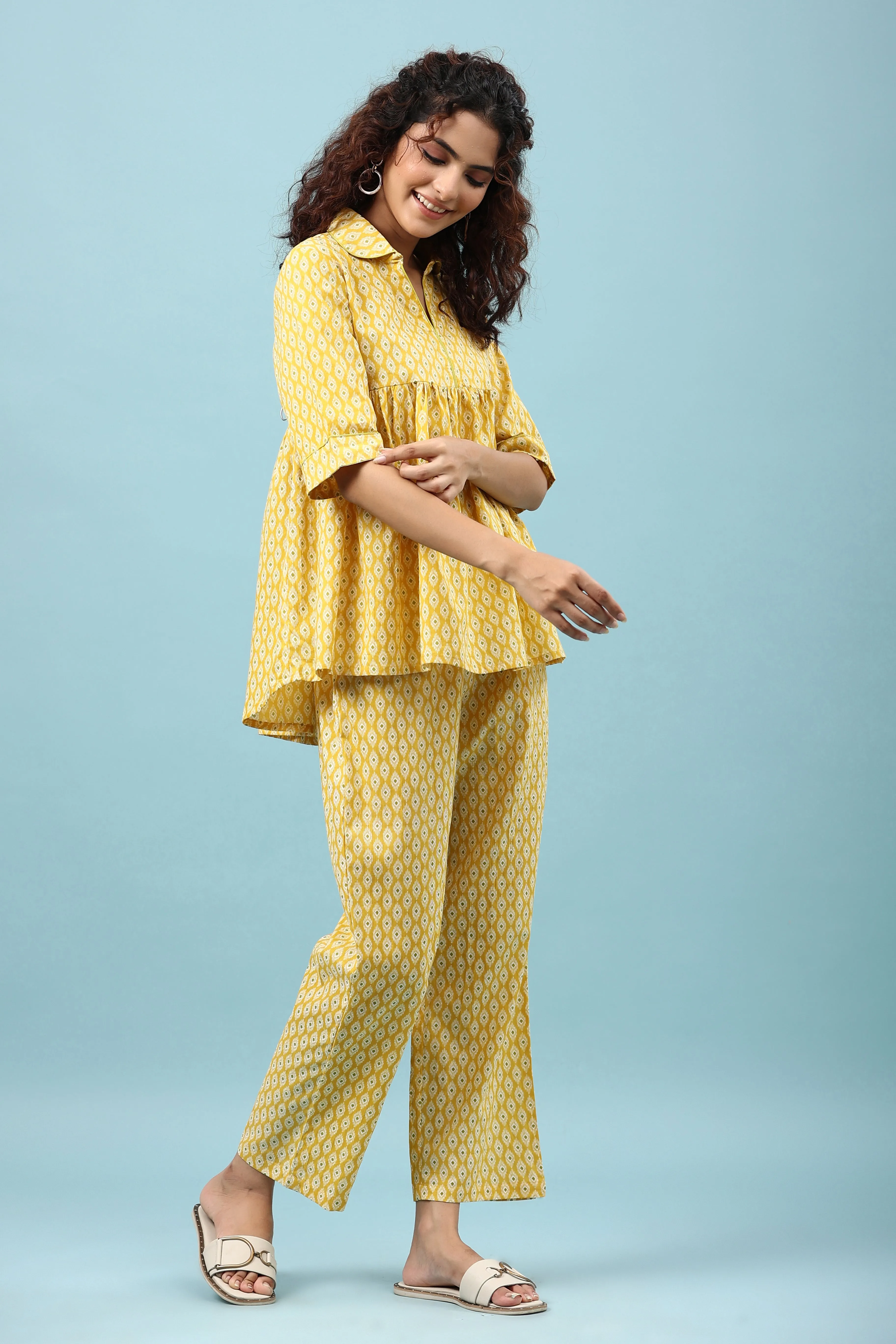 Ikat on Yellow Cotton Loungewear Set