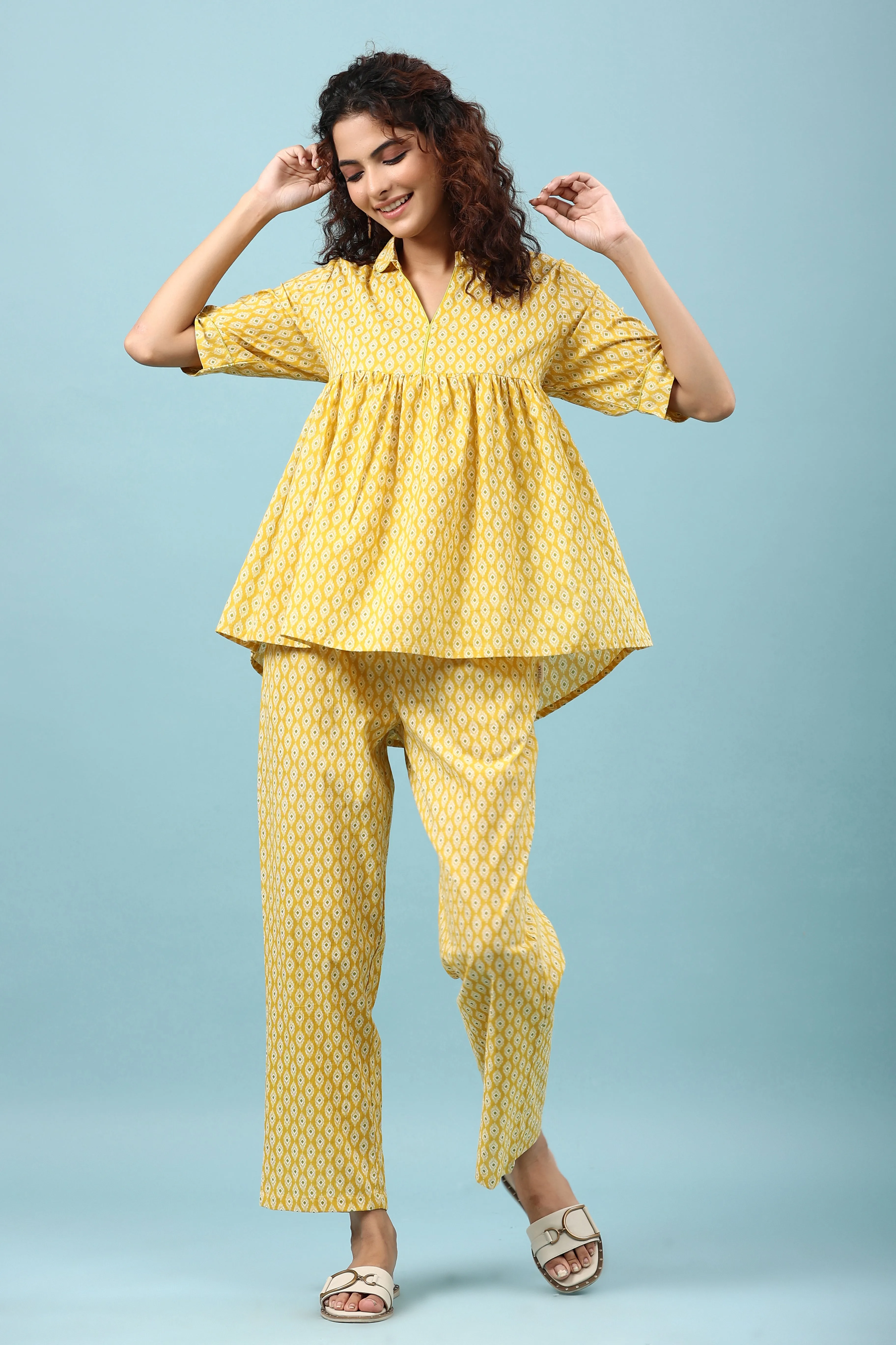 Ikat on Yellow Cotton Loungewear Set