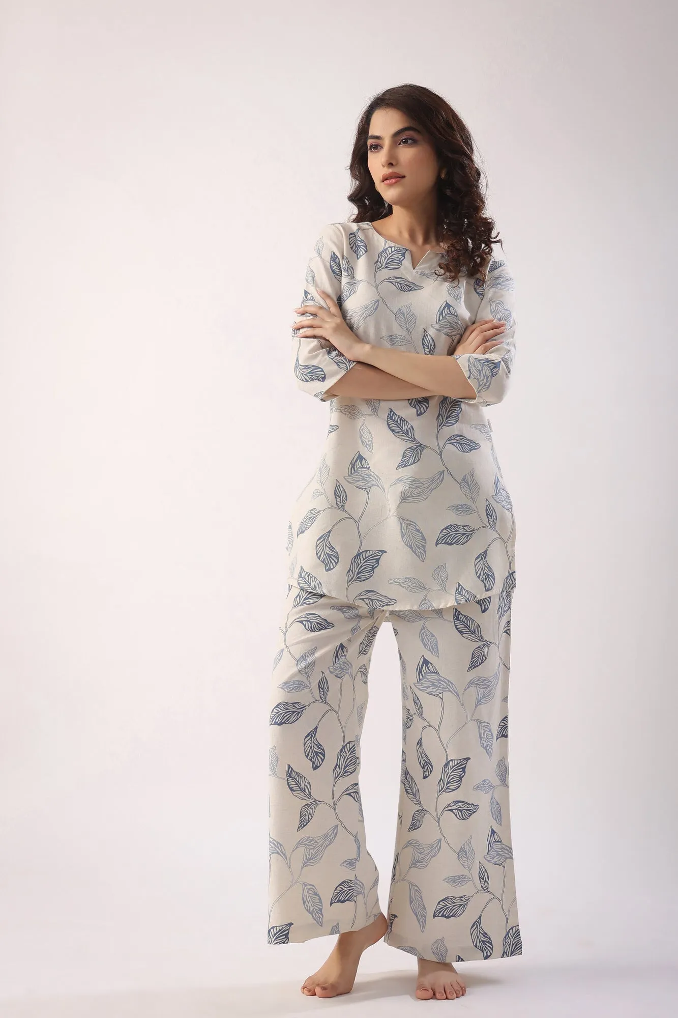 Leaves On Cotton Flex Lounge Co-ord Set