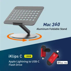 Mac 360 Aluminum Foldable Stand   iKlips C Apple Lightning/USB-C Flash Drive 128GB