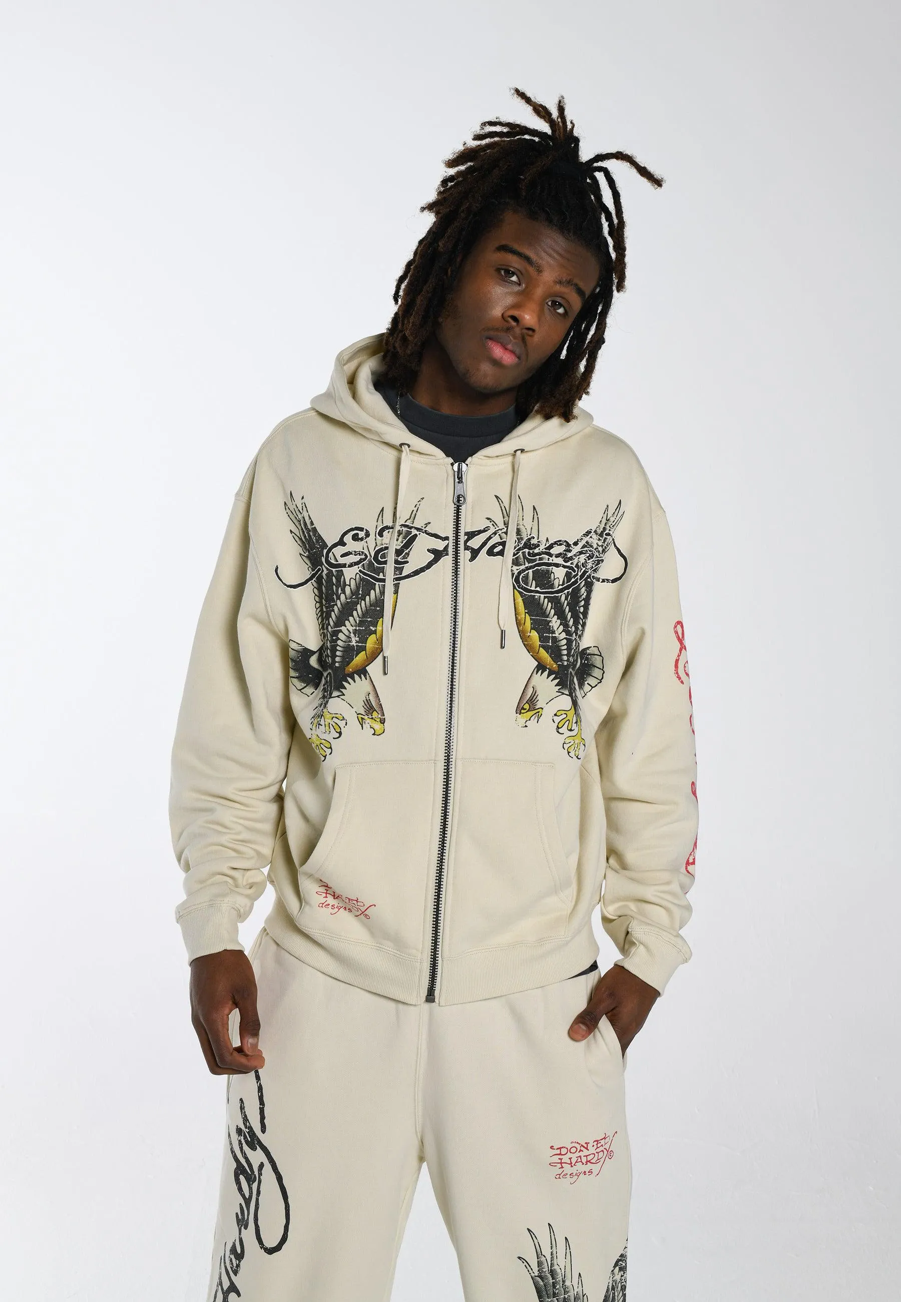 Mens Golden-Eagle Graphic Zip Hoodie - White