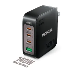 MICRODIA SMARTCube™ Nano 140W, GaN Pro Wall Charger, 4-Port, USB-C PD3.1   USB-A QC3.0