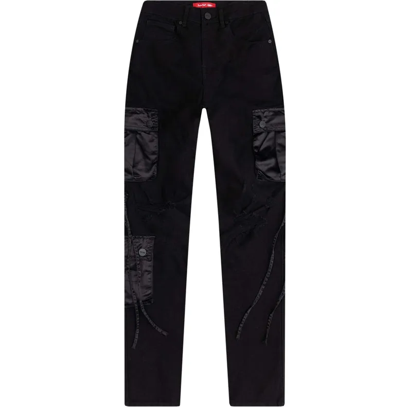 Mixed Media Utility Fashion Twill Pants - Black