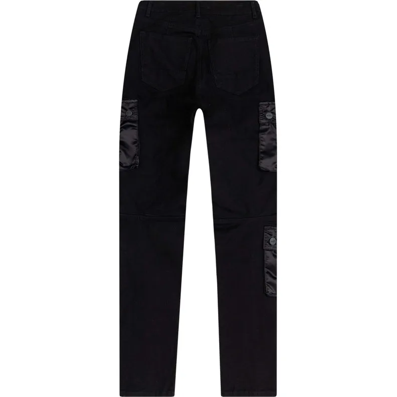 Mixed Media Utility Fashion Twill Pants - Black