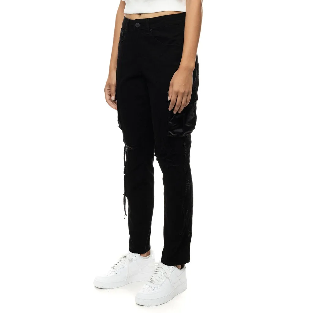 Mixed Media Utility Fashion Twill Pants - Black