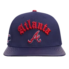 MLB ATLANTA BRAVES OLD ENGLISH UNISEX 6 PANEL LEATHER STRAPBACK (MIDNIGHT NAVY)