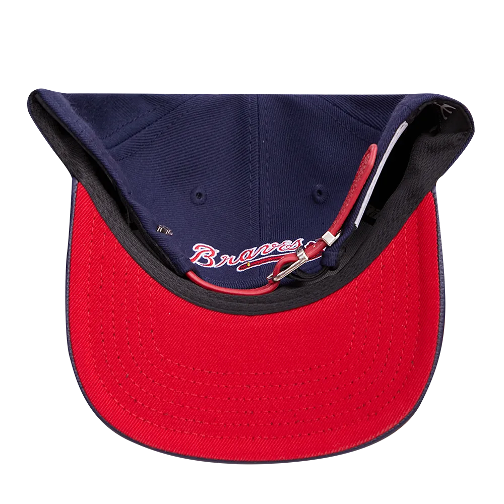 MLB ATLANTA BRAVES OLD ENGLISH UNISEX 6 PANEL LEATHER STRAPBACK (MIDNIGHT NAVY)