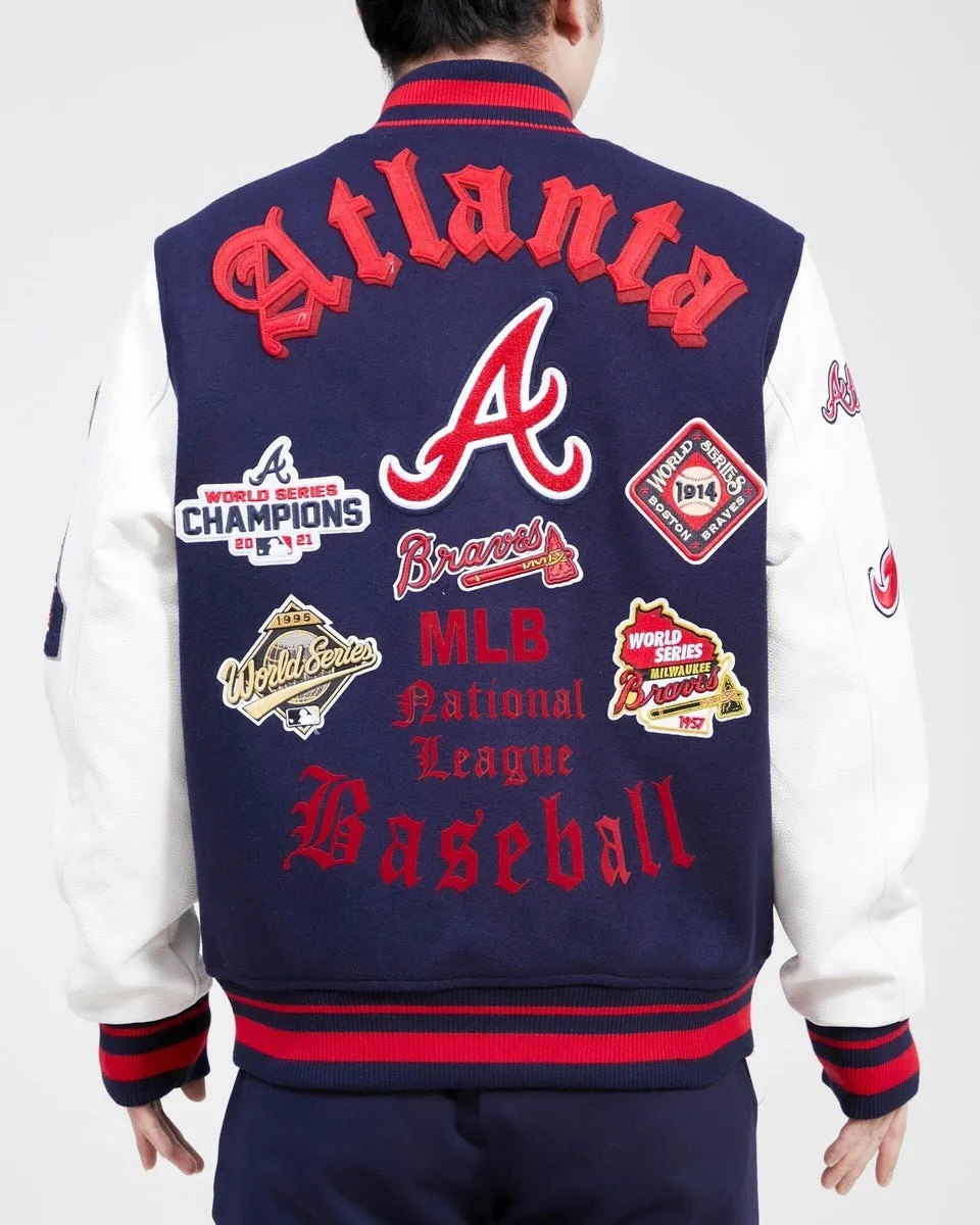 MLB ATLANTA BRAVES OLD ENGLISH WOOL MEN'S VARSITY JACKET (MIDNIGHT NAVY/WHITE)