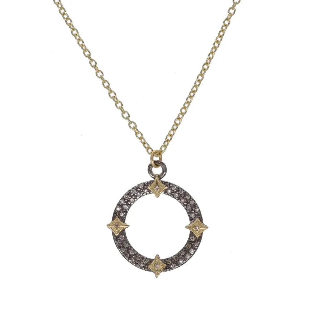 Old World Small Pave Circle Necklace (18kt)