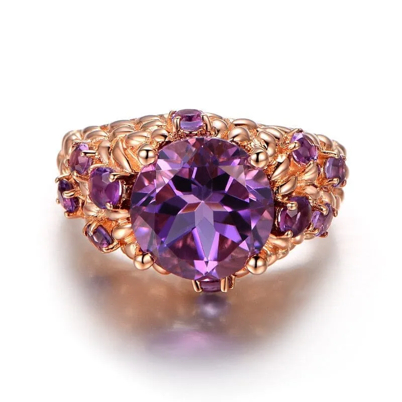 Ornament Fashion Amethyst Gemstone Rose Gold Ring