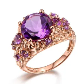 Ornament Fashion Amethyst Gemstone Rose Gold Ring