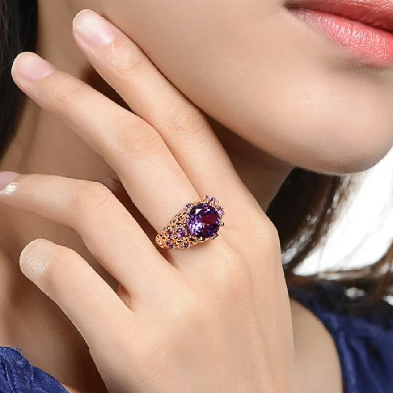 Ornament Fashion Amethyst Gemstone Rose Gold Ring