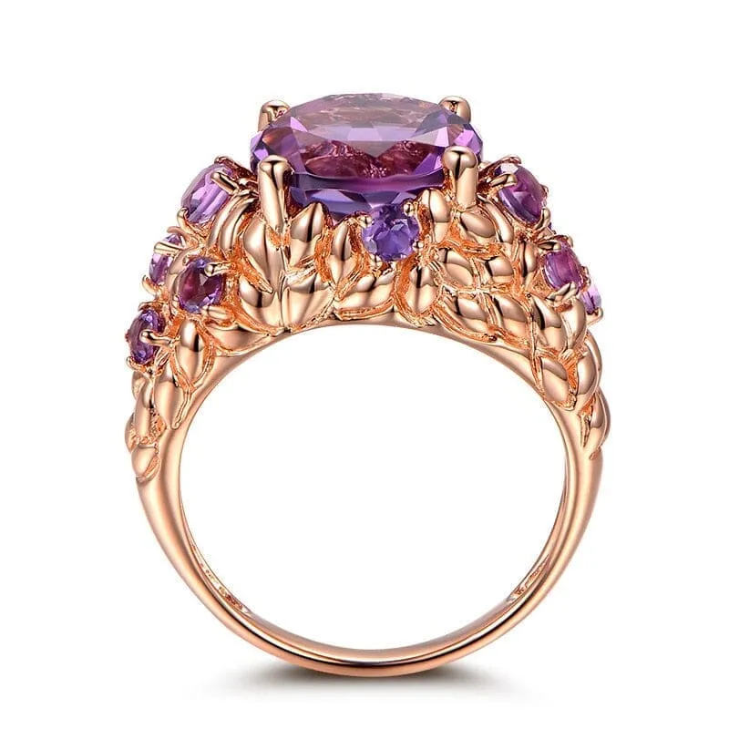 Ornament Fashion Amethyst Gemstone Rose Gold Ring