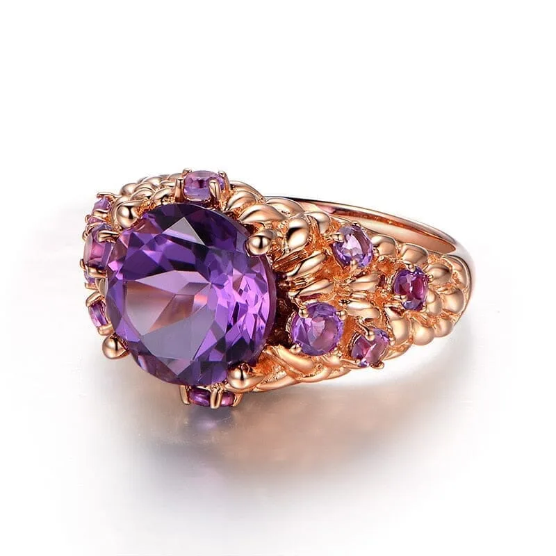 Ornament Fashion Amethyst Gemstone Rose Gold Ring