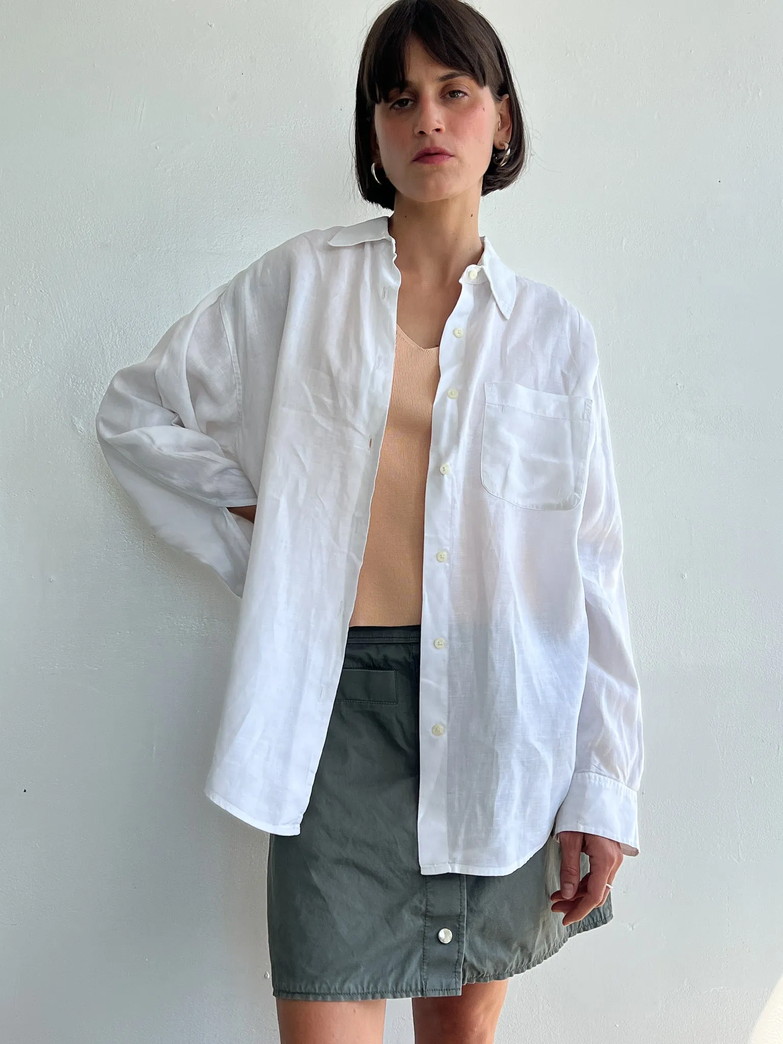 Oversized White Linen Shirt (M)