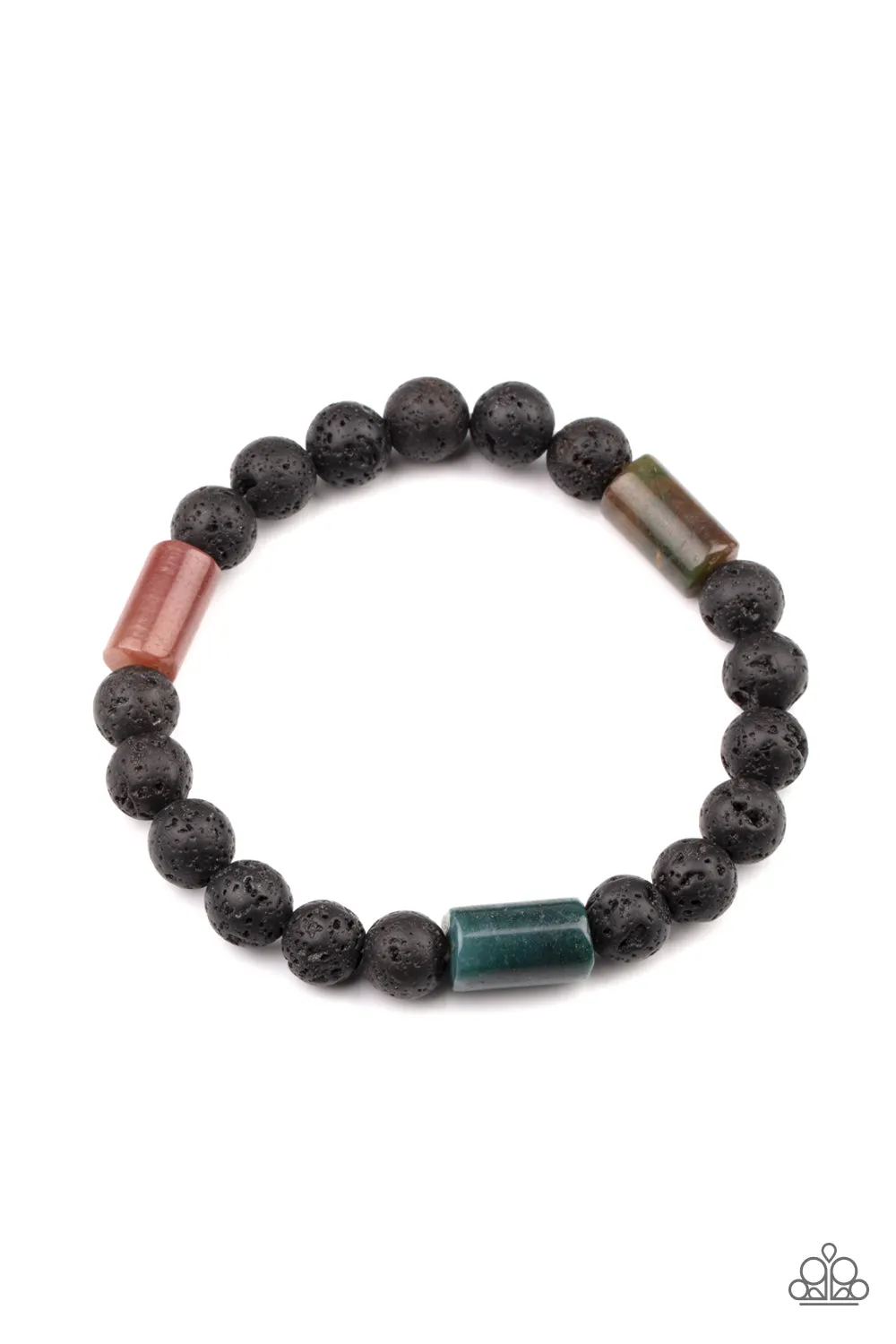 Paparazzi Bracelet ~ Earthy Energy - Green Stone and Black Lava Rock Urban Bracelet