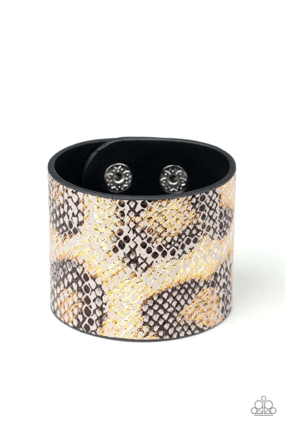 Paparazzi Bracelet ~ Serpent Shimmer - Silver - Gold and Black Animal Print Urban Bracelet