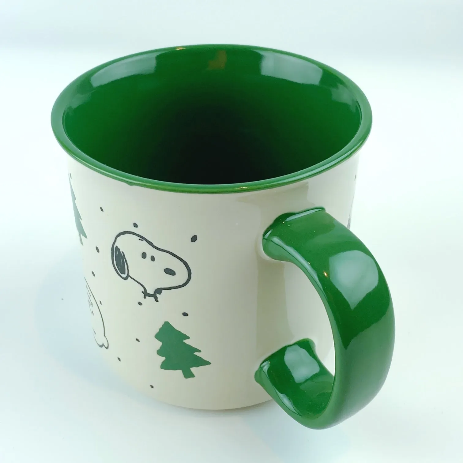 Peanuts Charlie Brown & Friends Gold Star Pine Tree Green Ceramic Mug 21 oz