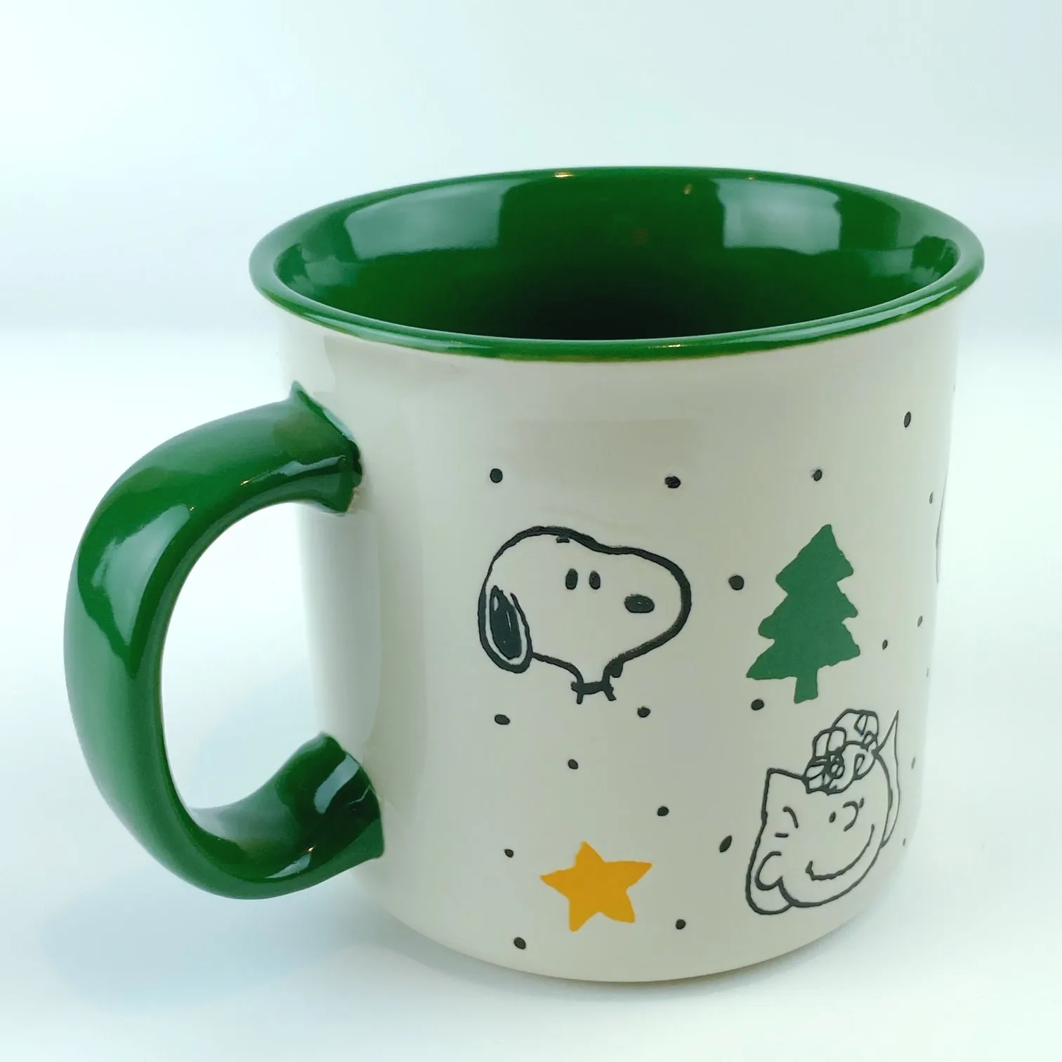 Peanuts Charlie Brown & Friends Gold Star Pine Tree Green Ceramic Mug 21 oz