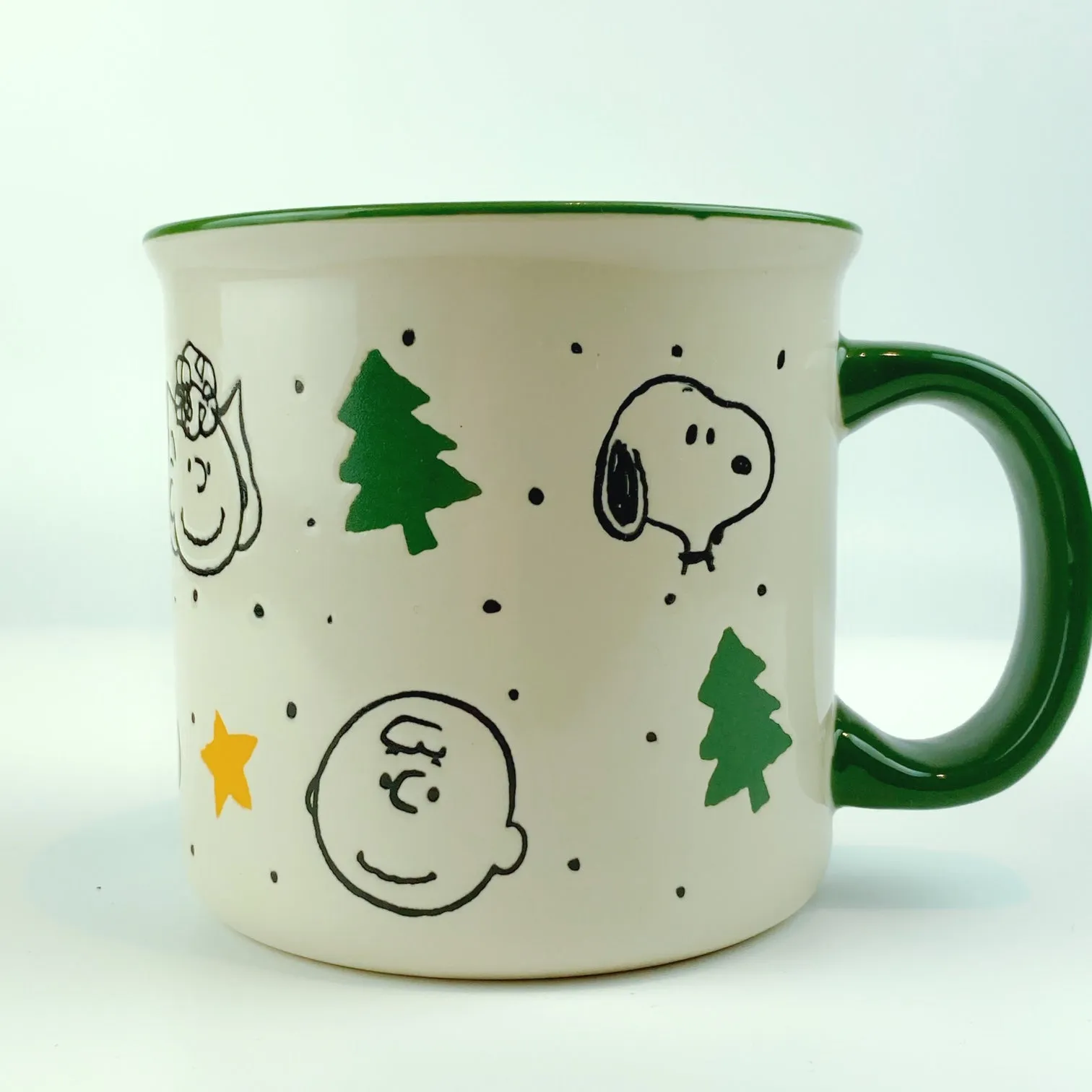 Peanuts Charlie Brown & Friends Gold Star Pine Tree Green Ceramic Mug 21 oz