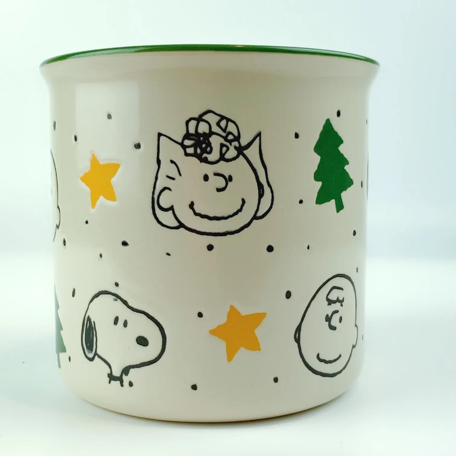 Peanuts Charlie Brown & Friends Gold Star Pine Tree Green Ceramic Mug 21 oz