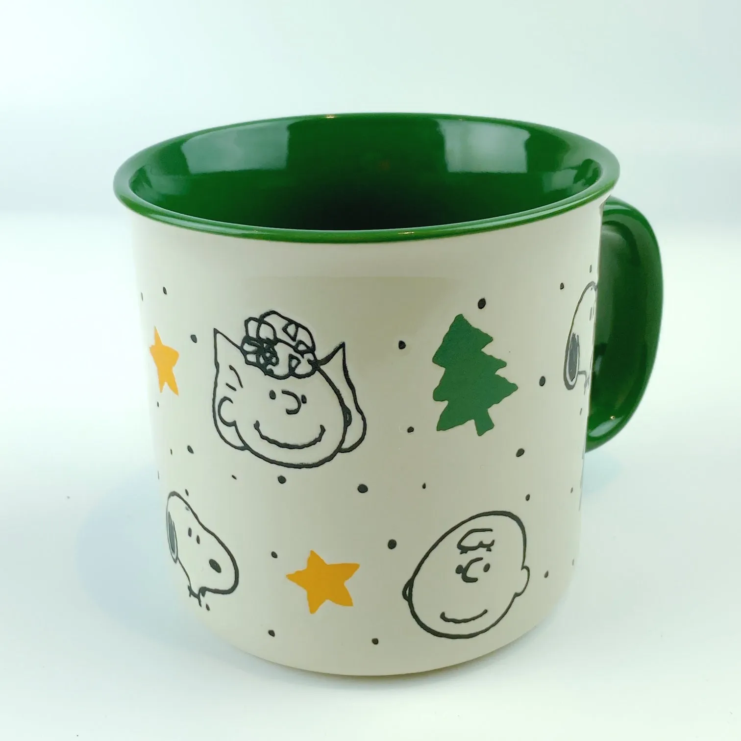 Peanuts Charlie Brown & Friends Gold Star Pine Tree Green Ceramic Mug 21 oz