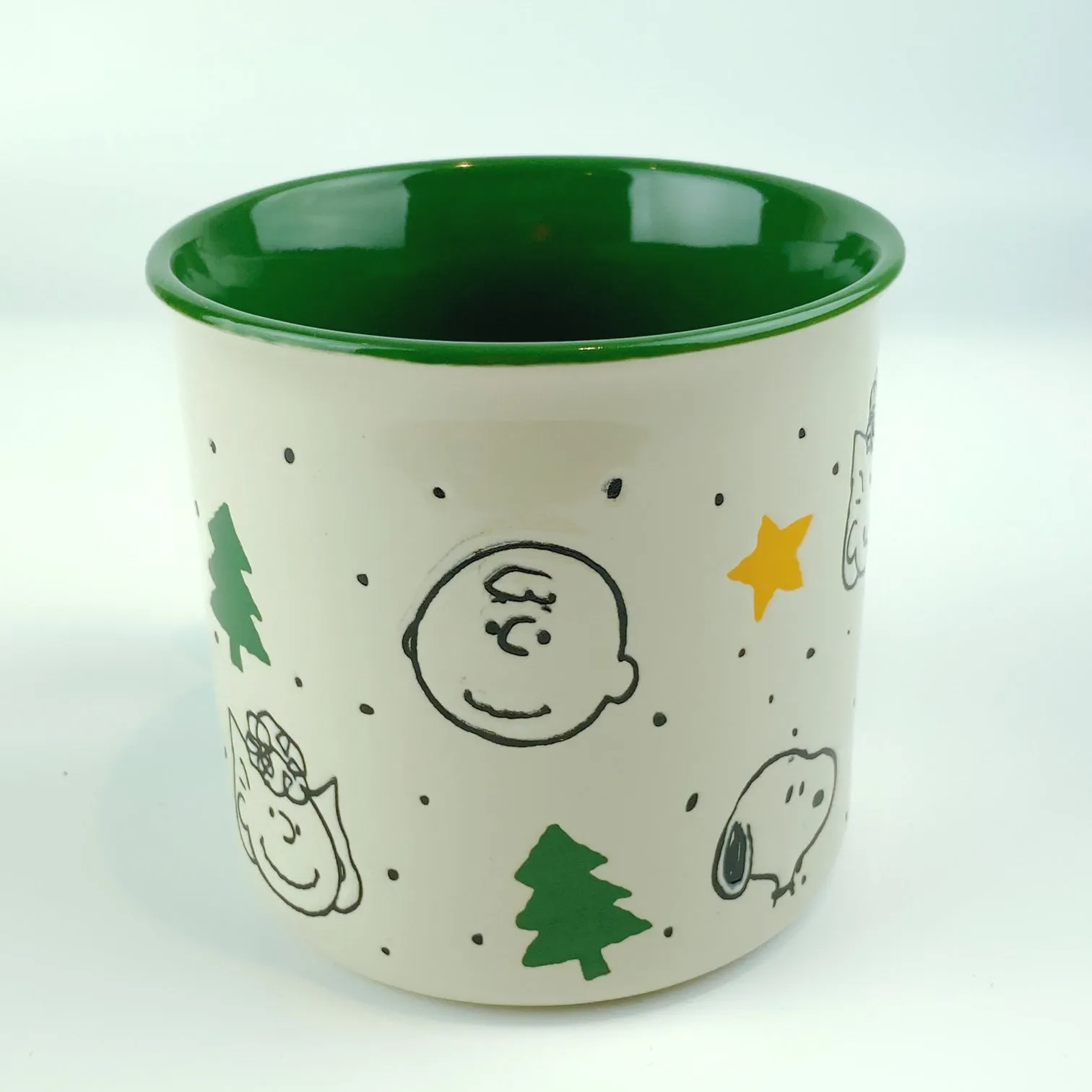 Peanuts Charlie Brown & Friends Gold Star Pine Tree Green Ceramic Mug 21 oz