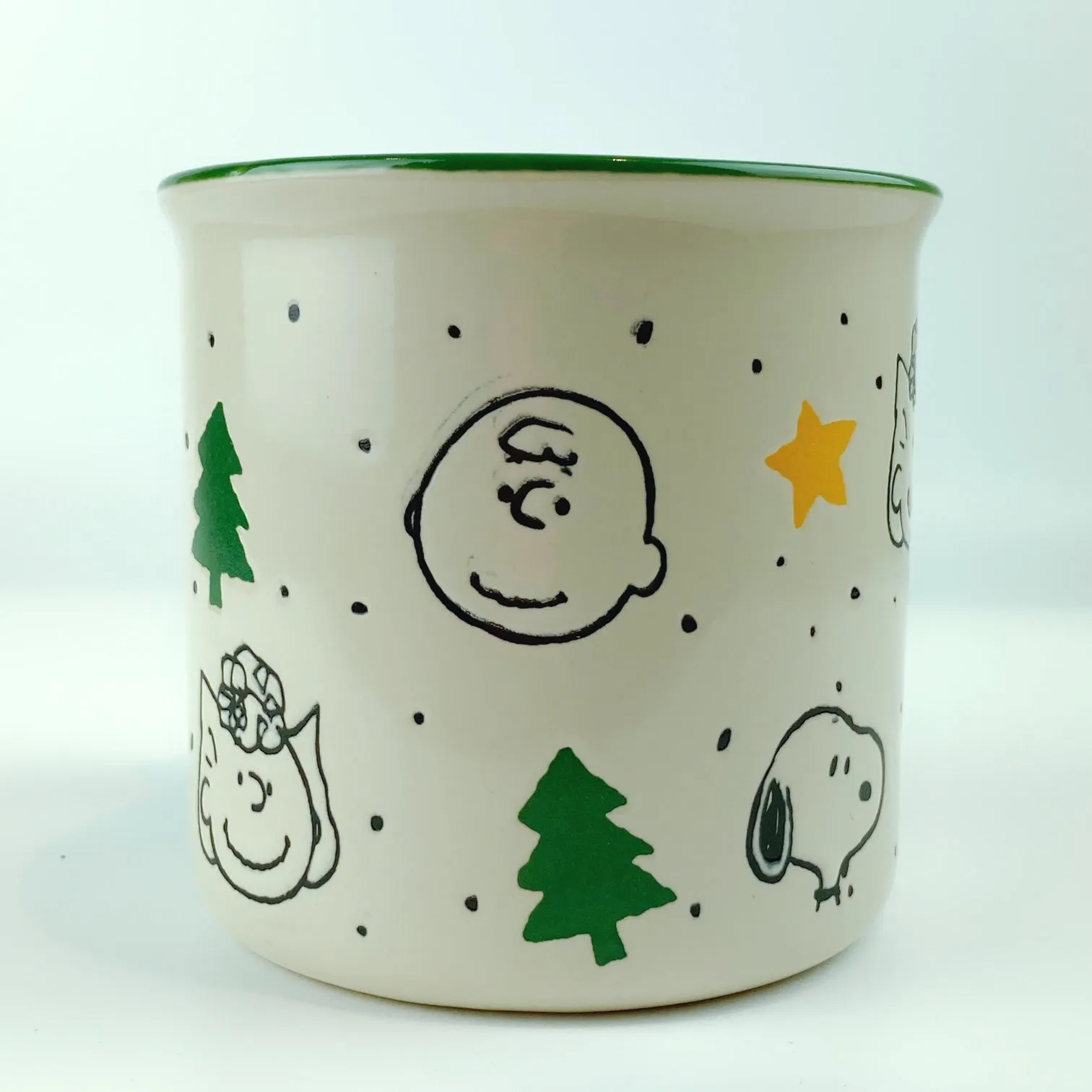 Peanuts Charlie Brown & Friends Gold Star Pine Tree Green Ceramic Mug 21 oz