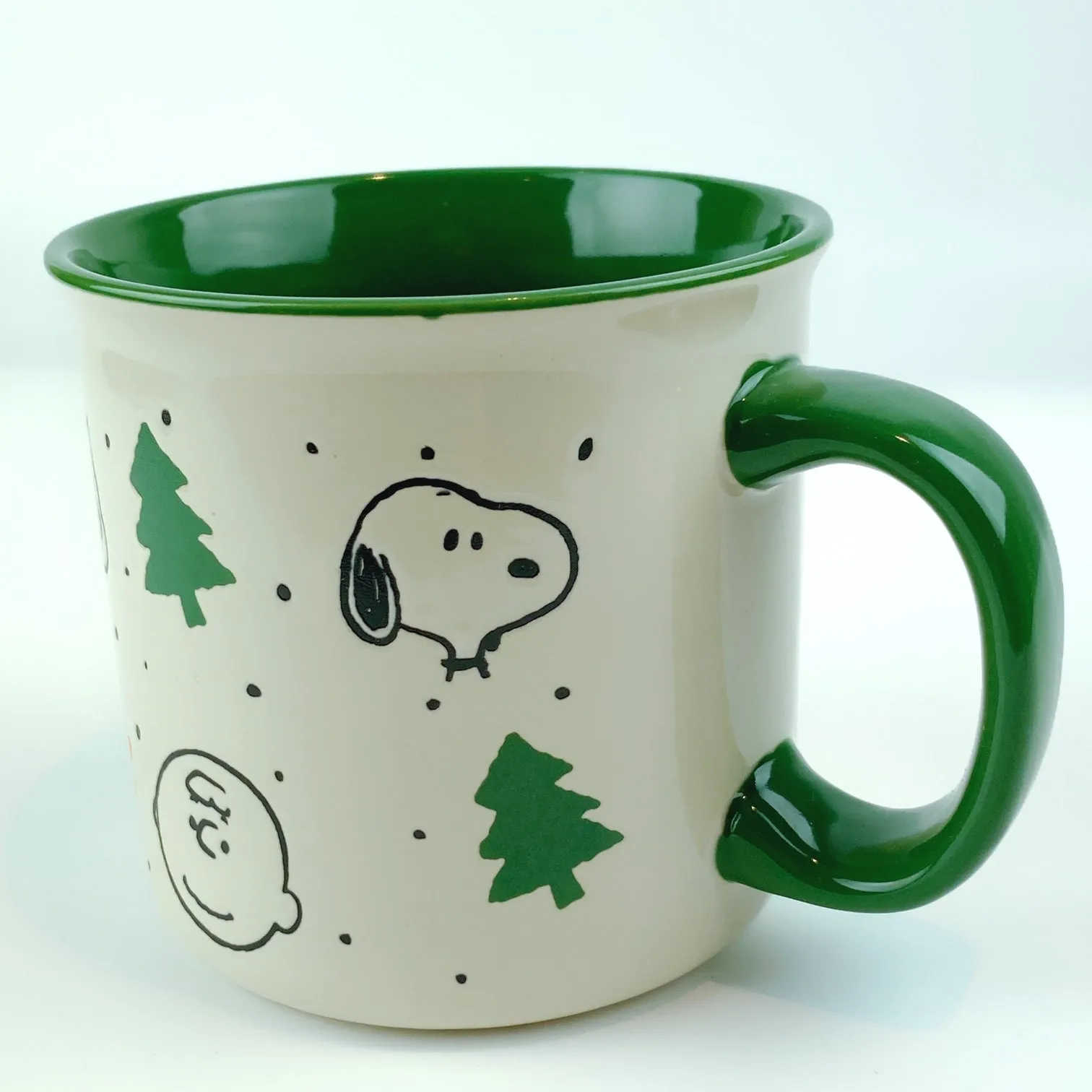 Peanuts Charlie Brown & Friends Gold Star Pine Tree Green Ceramic Mug 21 oz