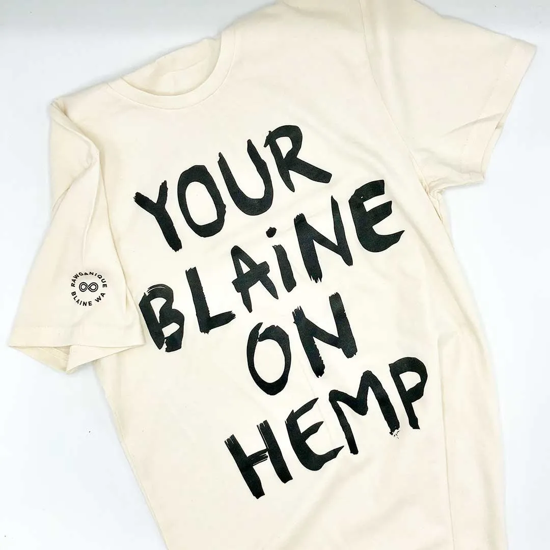 PUREVALLEY 100% Organic Cotton T-Shirt - Eco-Printed: Your Blaine On Hemp