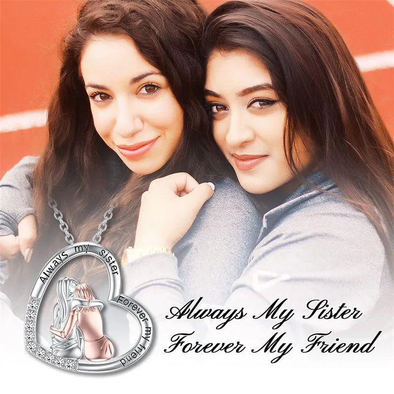 Sisters Necklace Sister Birthday Gifts Sterling Silver Crystal Necklaces Always My Sister Forever My Friend