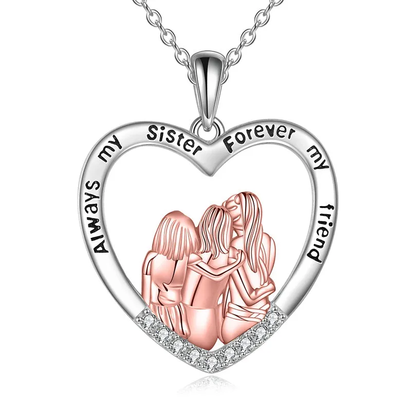 Sisters Necklace Sister Birthday Gifts Sterling Silver Crystal Necklaces Always My Sister Forever My Friend