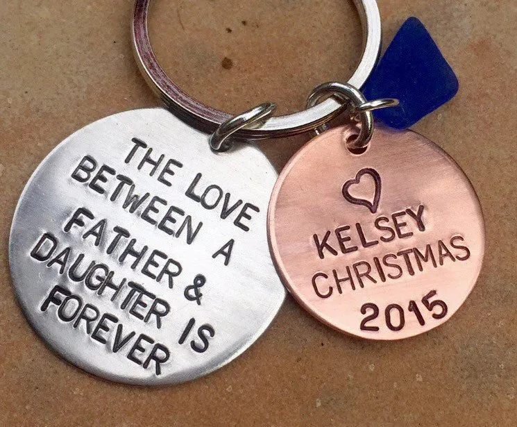 The Love Between A Father And Daughter Is Forever, Valentine Gift, Personalized Keychains, Hand Stamped Keychain, natashaaloha