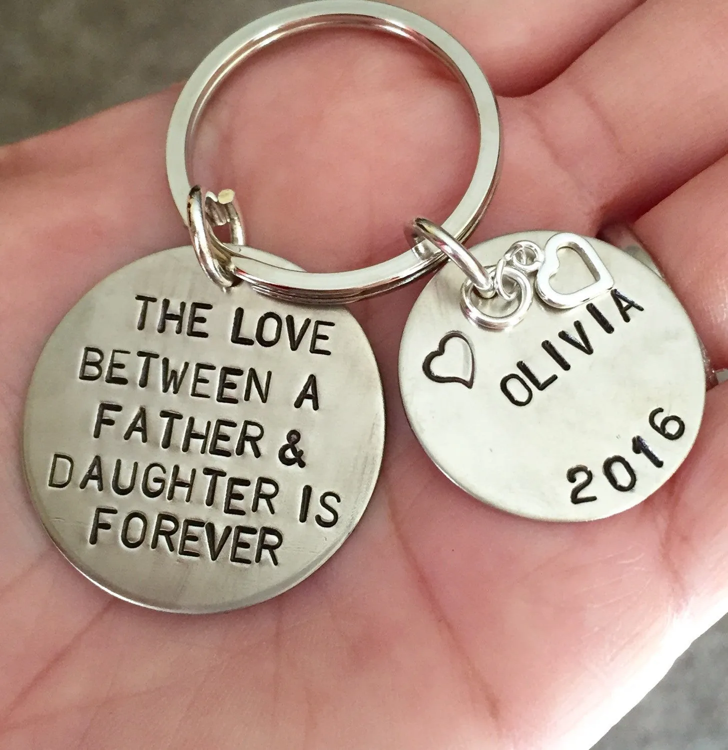 The Love Between A Father And Daughter Is Forever, Valentine Gift, Personalized Keychains, Hand Stamped Keychain, natashaaloha