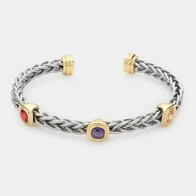 Triple CZ Multicolor Stone Cable Cuff Bracelet- M H W ACCESSORIES