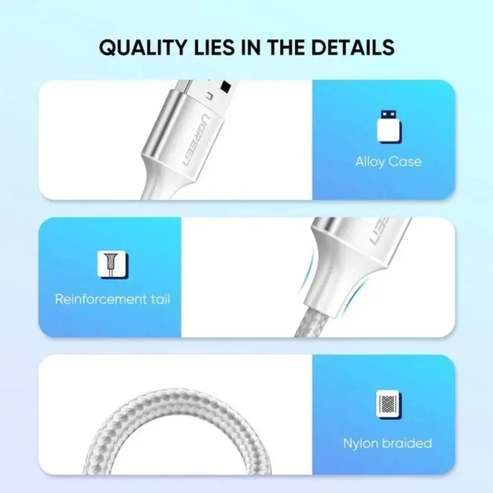 Ugreen 2m USB A 2.0 Male to USB C Male Cable Nickel Plated (60123)