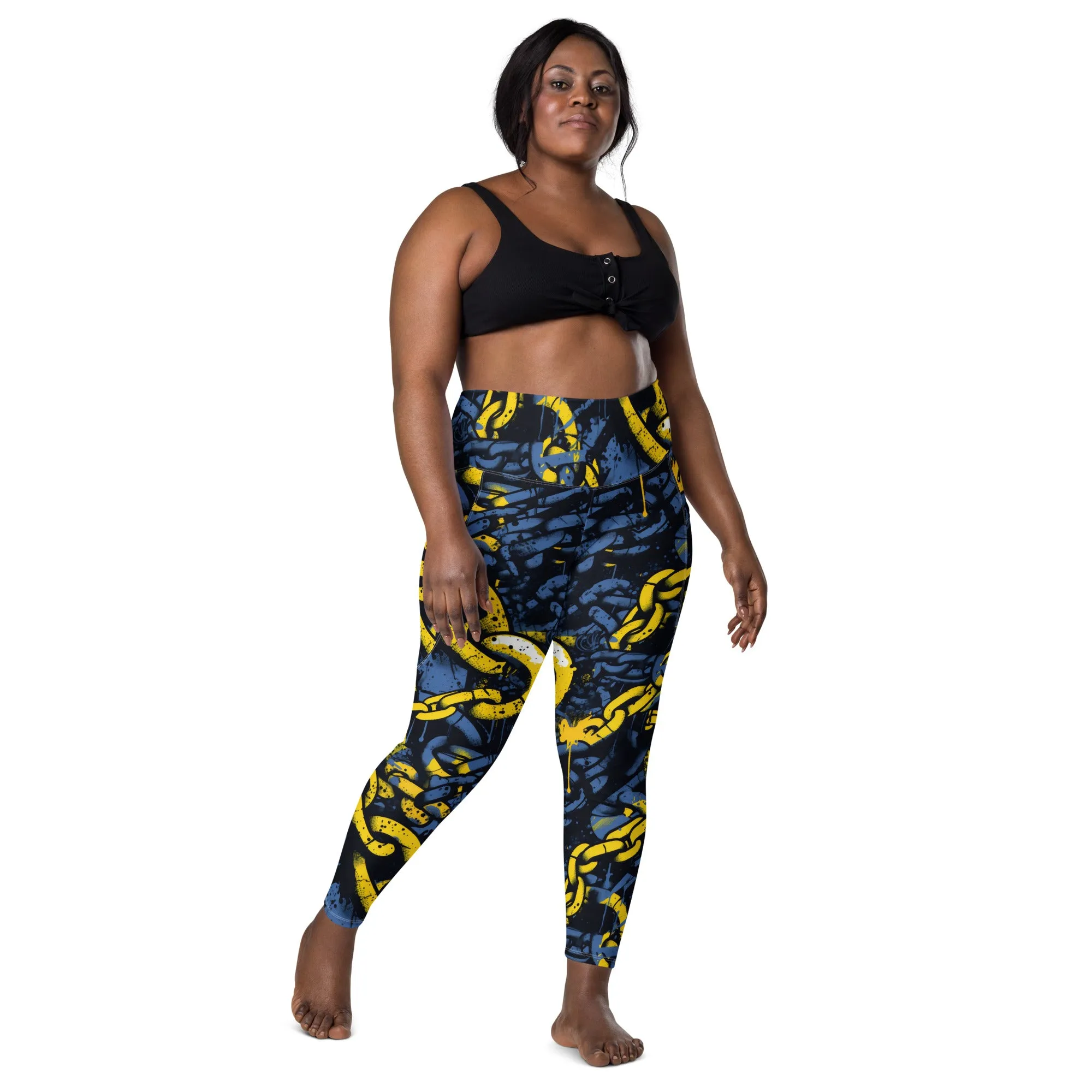 Urban Chic Strides: Women's Mile After Mile Golden Chains 002 Running Leggings