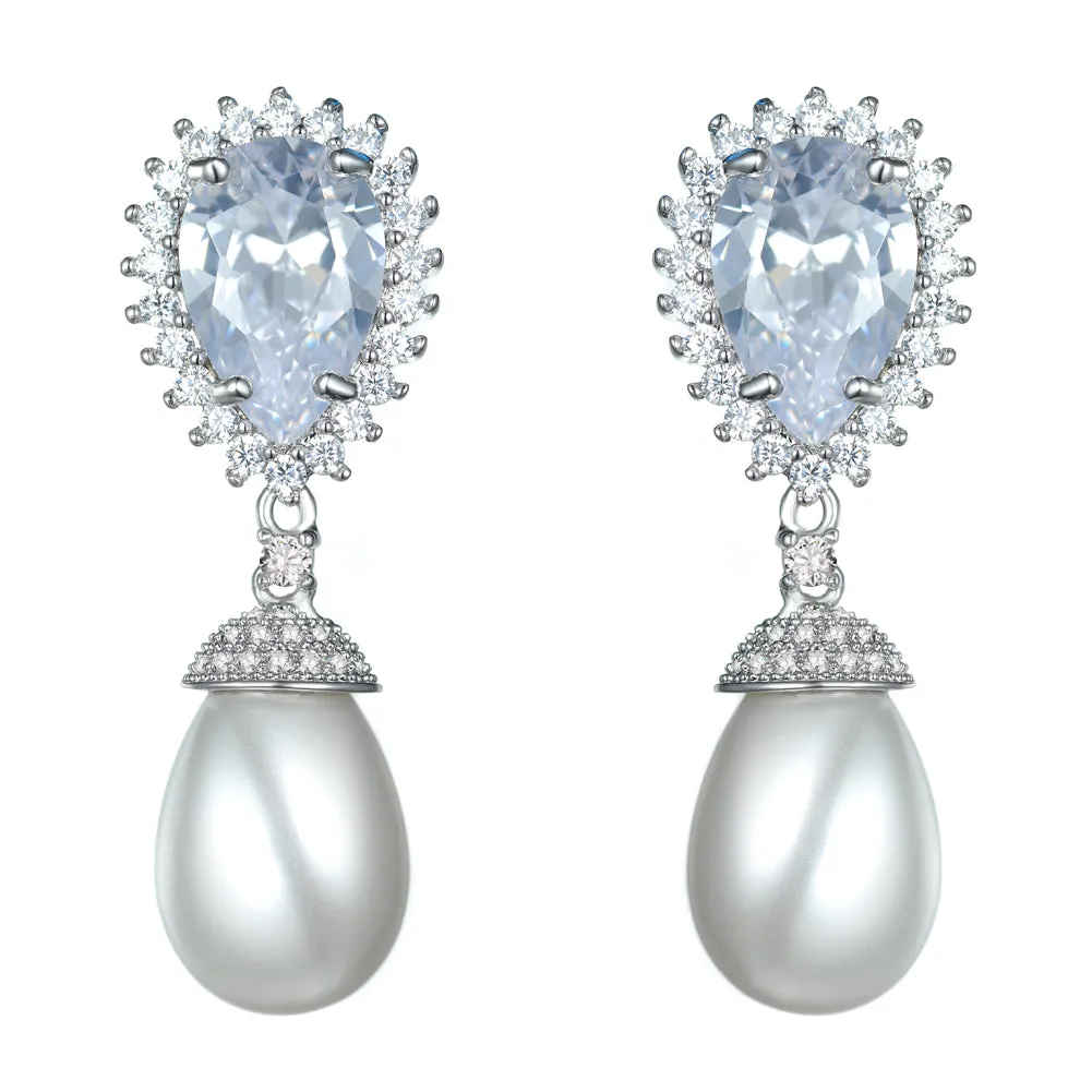 Women's Fashion CZ Bridal Wedding Pearl Earring